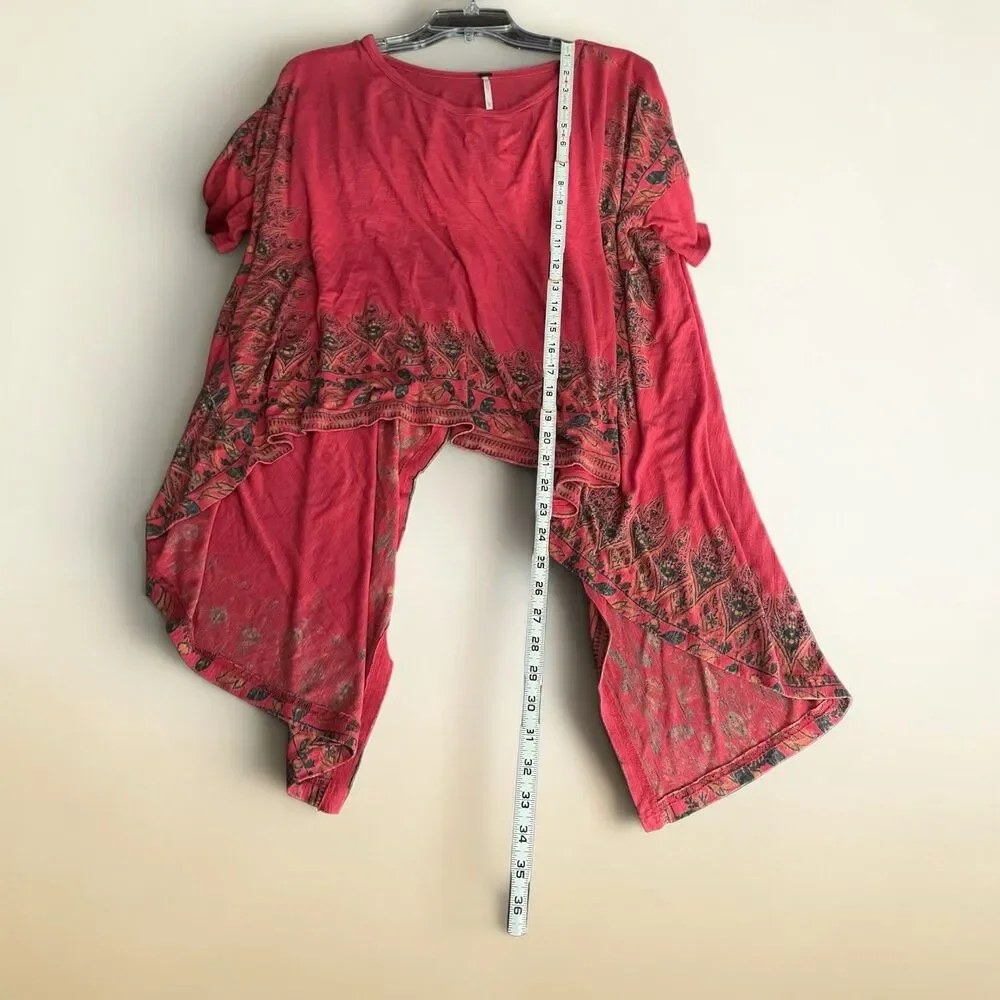 Boho Fairy Grunge Drapey Handkerchief Tunic Free People Pick Me Up Red Tee XS